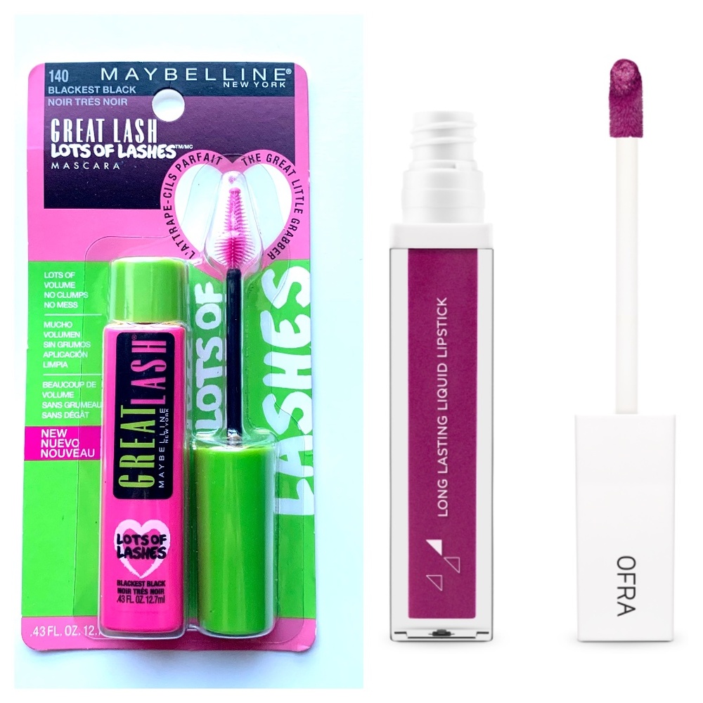 NEW Lot of 2 OFRA Liquid Lipstick "Santorini" & Maybelline Great Lash Mascara
